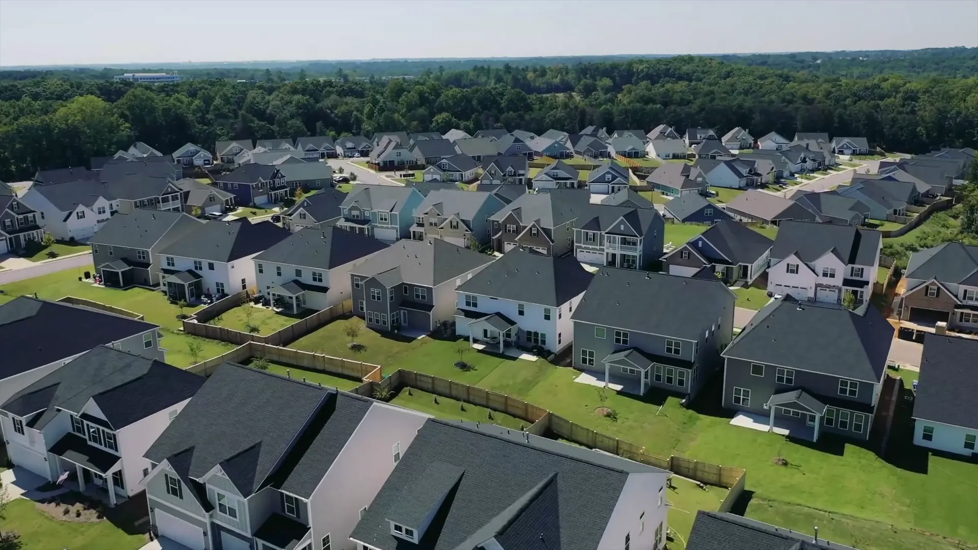 Aerial view of a finished community of new homes
