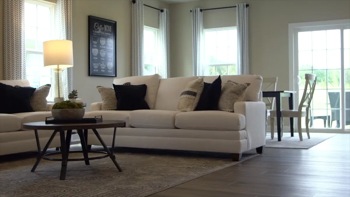 Living room finished with plank flooring
